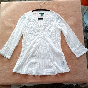 RALPH LAUREN JEANS CO SHEER WHITE SHIRT SIZE SMALL